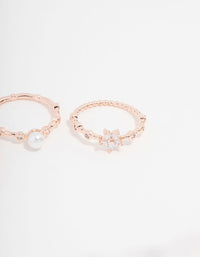Rose Gold Plated Cubic Zirconia Pearl Bamboo Ring 3-Pack - link has visual effect only