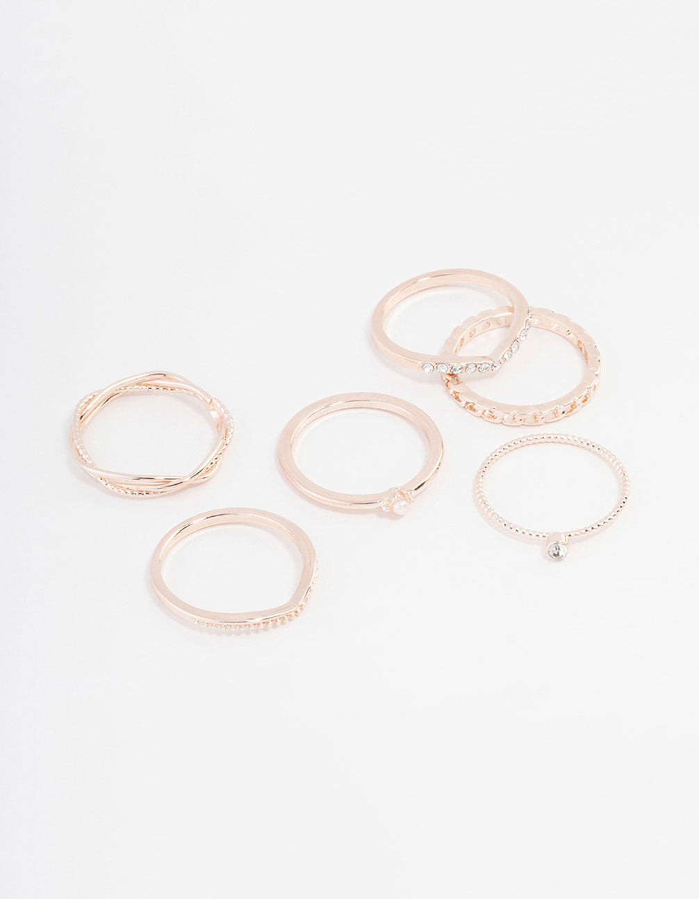 Rose Gold Plated Cubic Zirconia Twist & Dip Ring 6-Pack