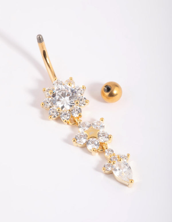 Gold Plated Titanium  Floral Belly Bar