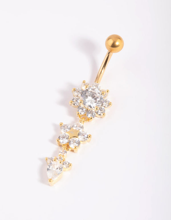 Gold Plated Titanium  Floral Belly Bar