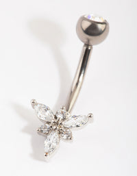 Titanium Elegant Diamante Belly Ring - link has visual effect only