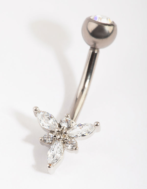 Titanium Elegant Diamante Belly Ring