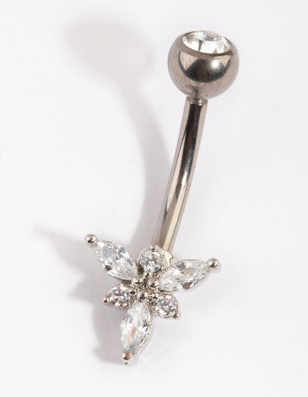 Titanium Elegant Diamante Belly Ring