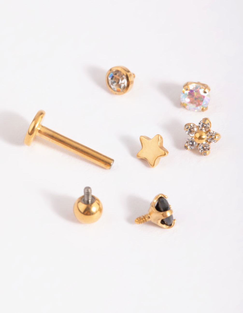 Gold Plated Titanium Pretty  Flat Back 6-Pack