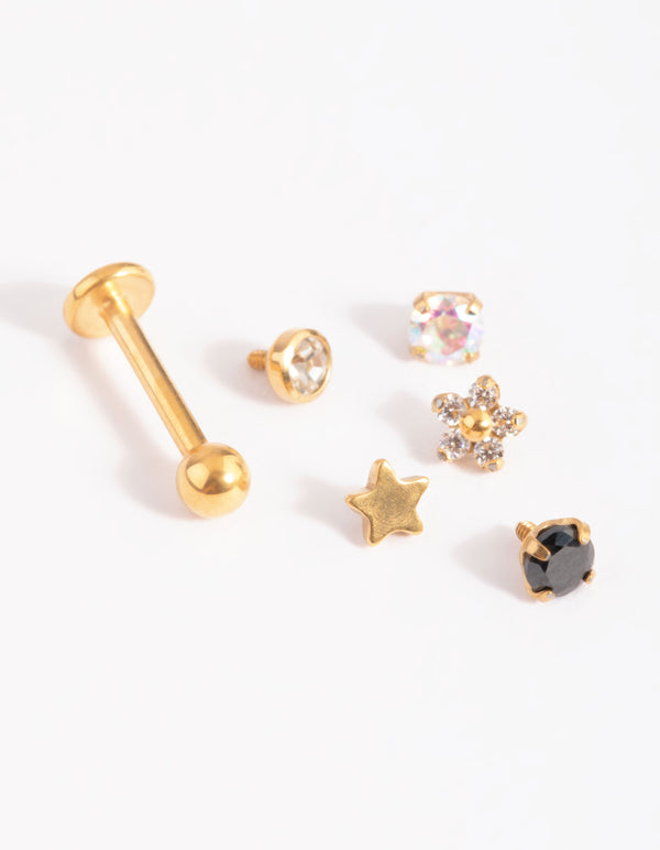 Gold Plated Titanium Pretty  Flat Back 6-Pack
