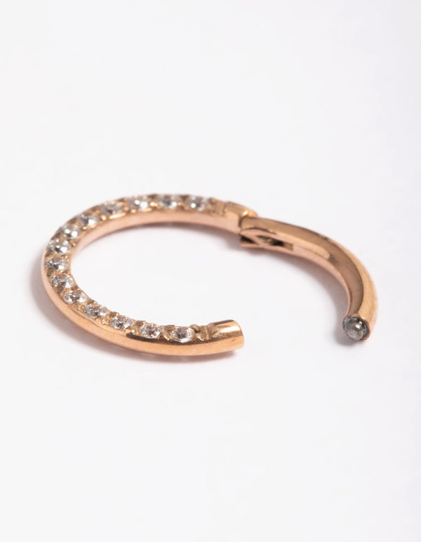 Rose Gold Plated Titanium Cubic Zirconia 8mm  Clicker Ring