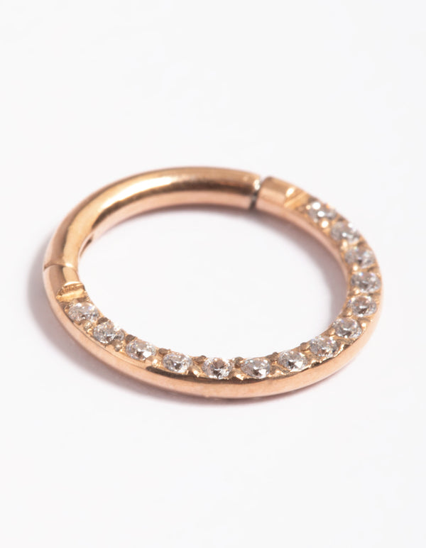 Rose Gold Plated Titanium Cubic Zirconia 8mm  Clicker Ring