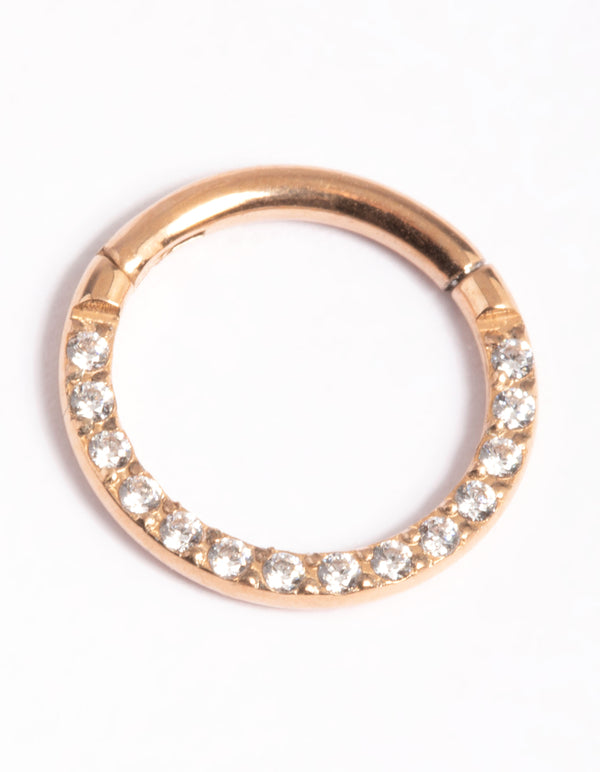 Rose Gold Plated Titanium Cubic Zirconia 8mm  Clicker Ring