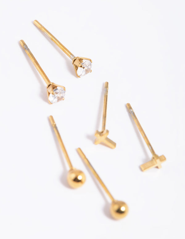 Gold Plated Surgical Steel Small Cross Stud Earrings