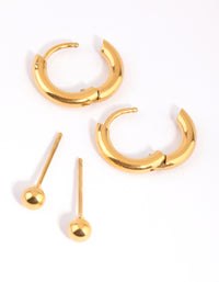Gold Plated Surgical Steel Plain Stud & Huggie Hoop Earrings 2-Pack - link has visual effect only