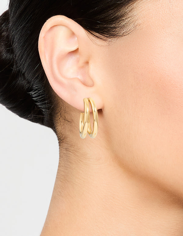 Waterproof Gold Plated Stainless Steel Two Layered Hoop Earrings