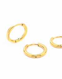 Waterproof Gold Plated Stainless Steel Medium Hoop Earrings 2-Pack - link has visual effect only