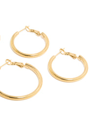Waterproof Gold Plated Stainless Steel Large Basic Hoop Earrings 3-Pack - link has visual effect only