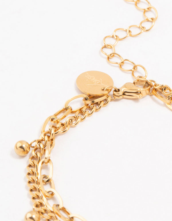 Waterproof Gold Plated Stainless Steel Cross Charm Bracelet