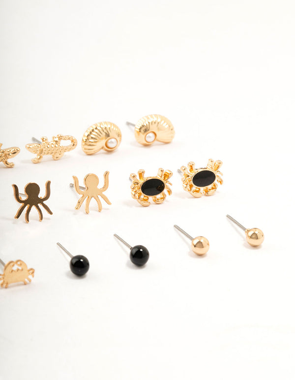 Gold Mixed Creatures Earrings 12-Pack