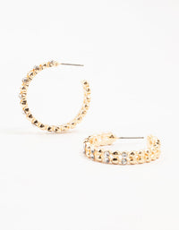 Gold Double Diamante Stapled Hoop Earrings - link has visual effect only