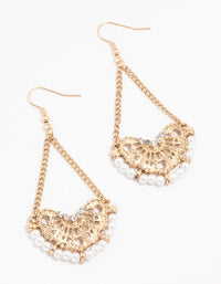 Antique Gold Pearl Chandelier Drop Earrings - link has visual effect only