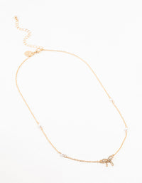 Gold Plated Station Pearl Diamante Bow Pendant Necklace - link has visual effect only