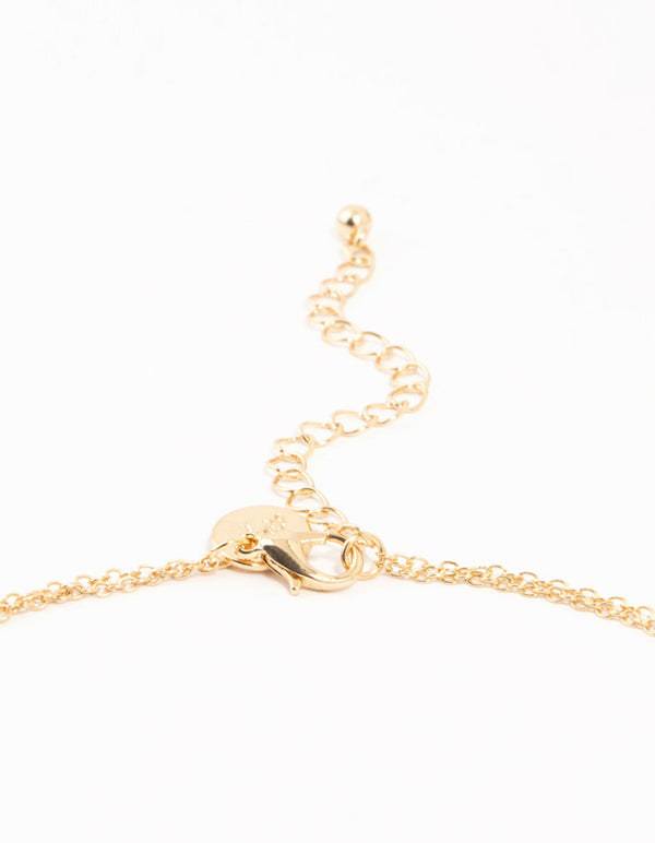 Gold Double Chain Pearl & Heart Necklace