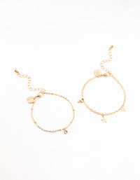Gold Diamante Star Charm Bracelets 2-Pack - link has visual effect only