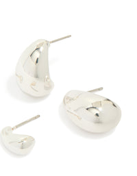 Silver Plated Teardrop Stud Earrings 2-Pack - link has visual effect only