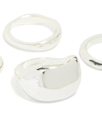 Silver Plated Bold Molten Rings 4-Pack - link has visual effect only