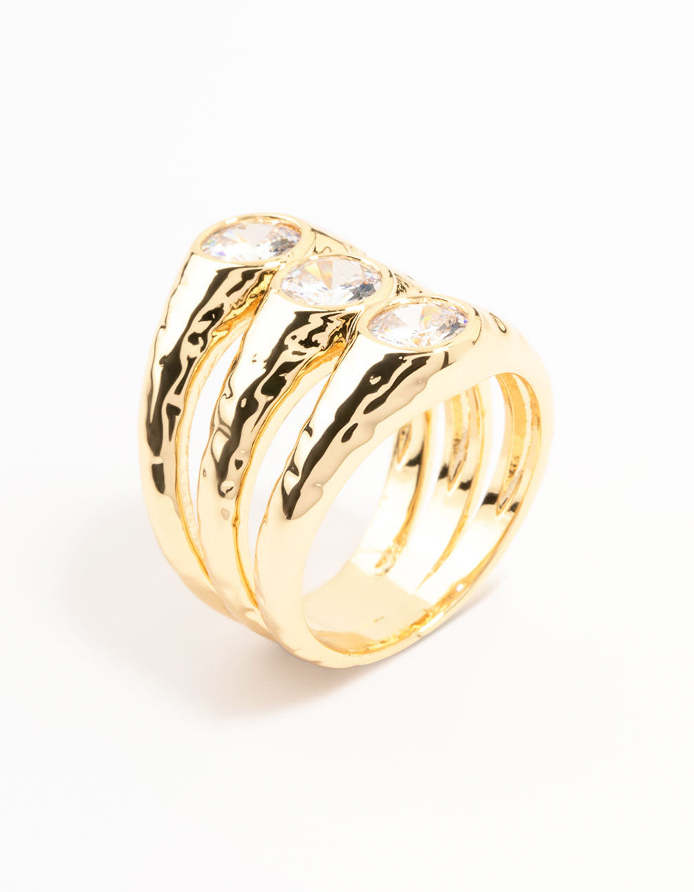 Gold Plated Textured Layered Cubic Zirconia Ring