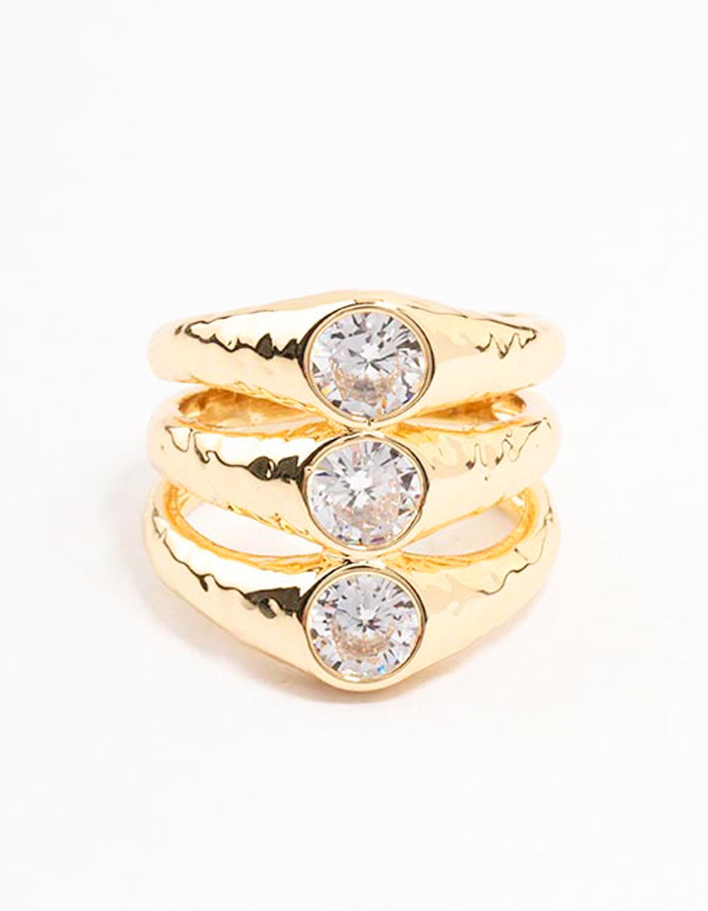 Gold Plated Textured Layered Cubic Zirconia Ring