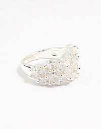 Showcasing a silver plated marquise cubic zirconia open ring front view - link has visual effect only