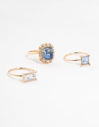 Beautifully crafted rose gold framed diamante rings in a 3-pack front view - link has visual effect only