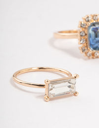 This rose gold framed diamante rings 3-pack showcases detailed close up view - link has visual effect only