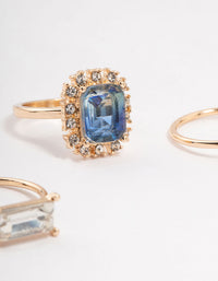 Elegantly designed rose gold framed diamante rings 3-pack side detail view - link has visual effect only