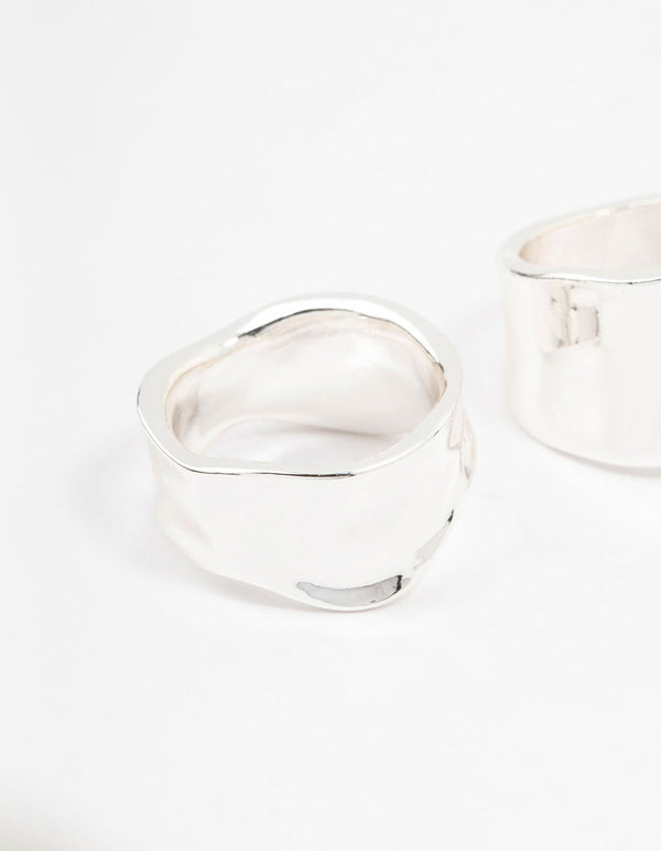 Silver Plated Molten Large Rings 2-Pack