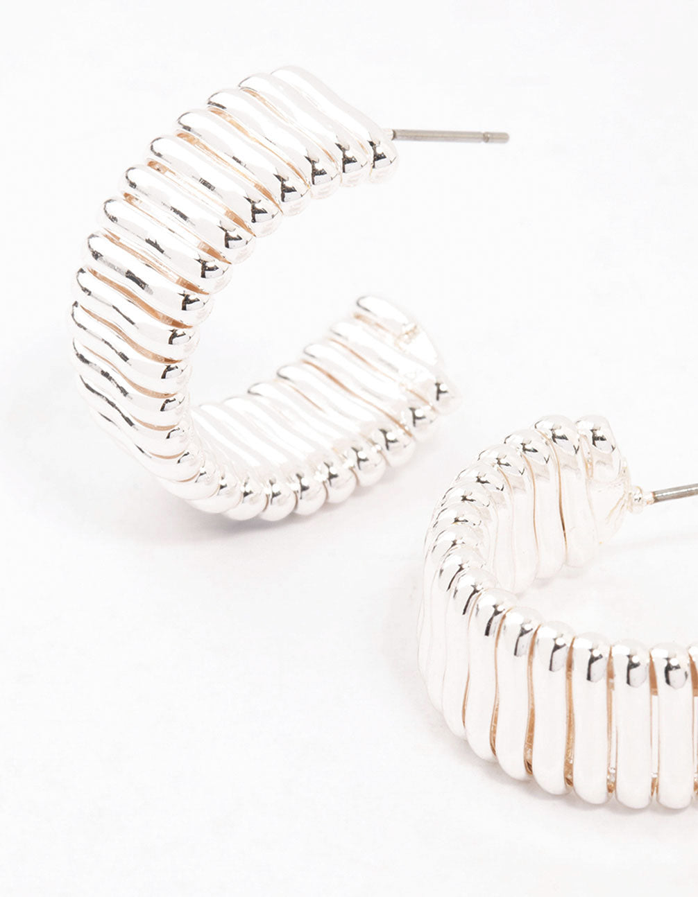 Silver Plated Wide Ribbed Hoop Earrings