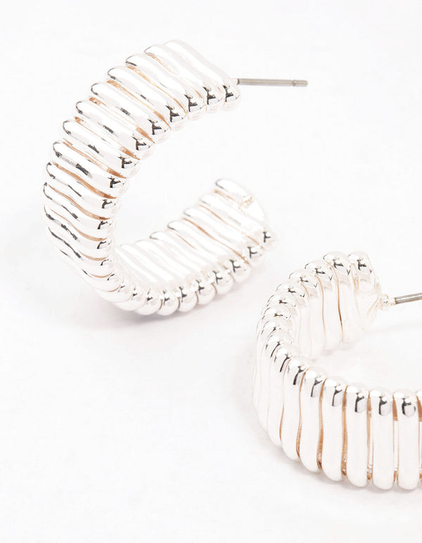 Silver Plated Wide Ribbed Hoop Earrings
