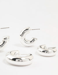 Silver Plated Chunky Bubble Hoop Earrings 3-Pack - link has visual effect only