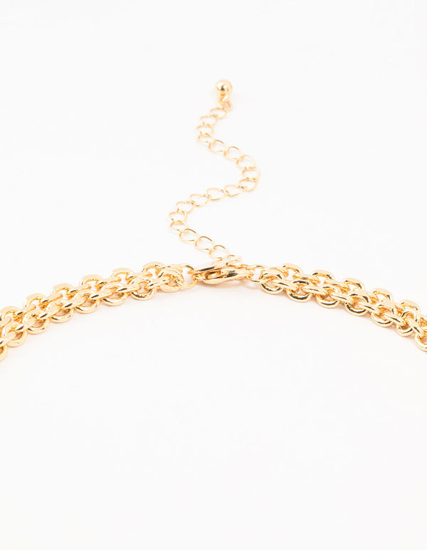Gold Plated Weave Flat Chain Necklace