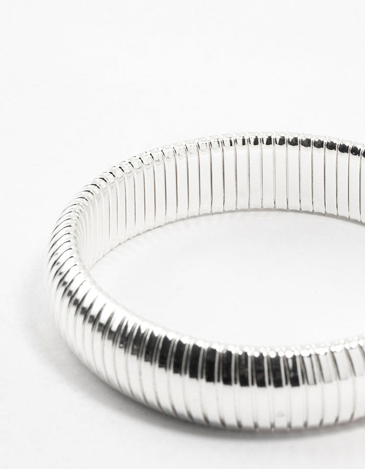 Silver Plated Wide Ribbed Stretch Bracelet