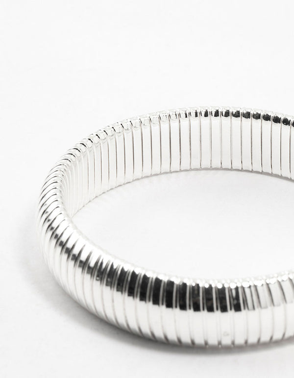 Silver Plated Wide Ribbed Stretch Bracelet