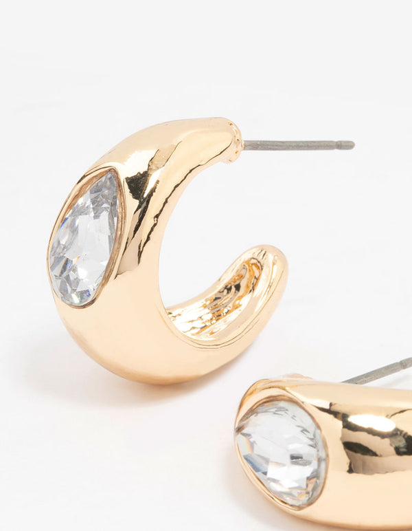 Gold Drop With Pear Diamante Hoop Earrings