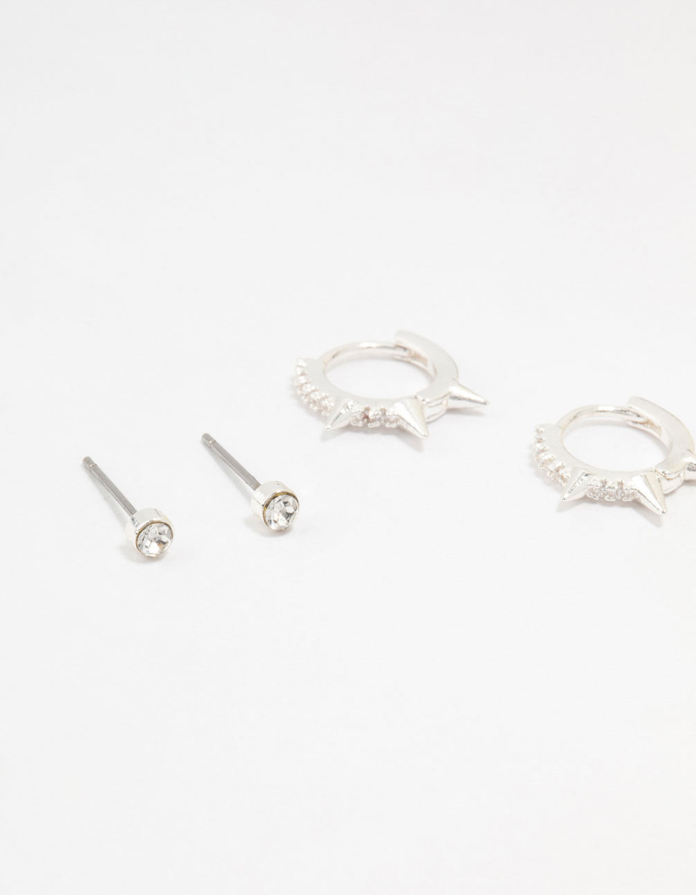 Silver  Diamante Spikey Earrings 3-Pack