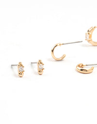 Gold Round & Square Stone Earrings 3-Pack - link has visual effect only