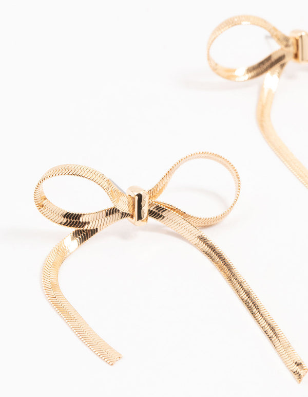 Gold Snake Chain Bow Drop Earrings