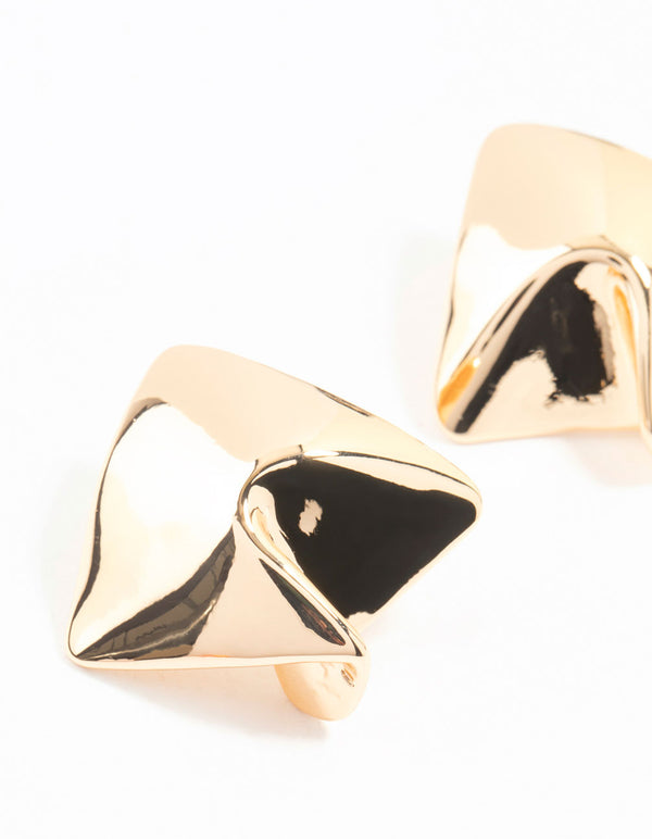 Gold Textured Square Stud Earrings