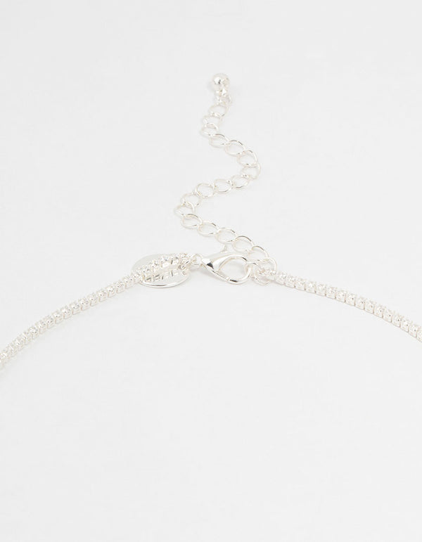 Silver Plated Mini Flower Tennis Y-Necklace