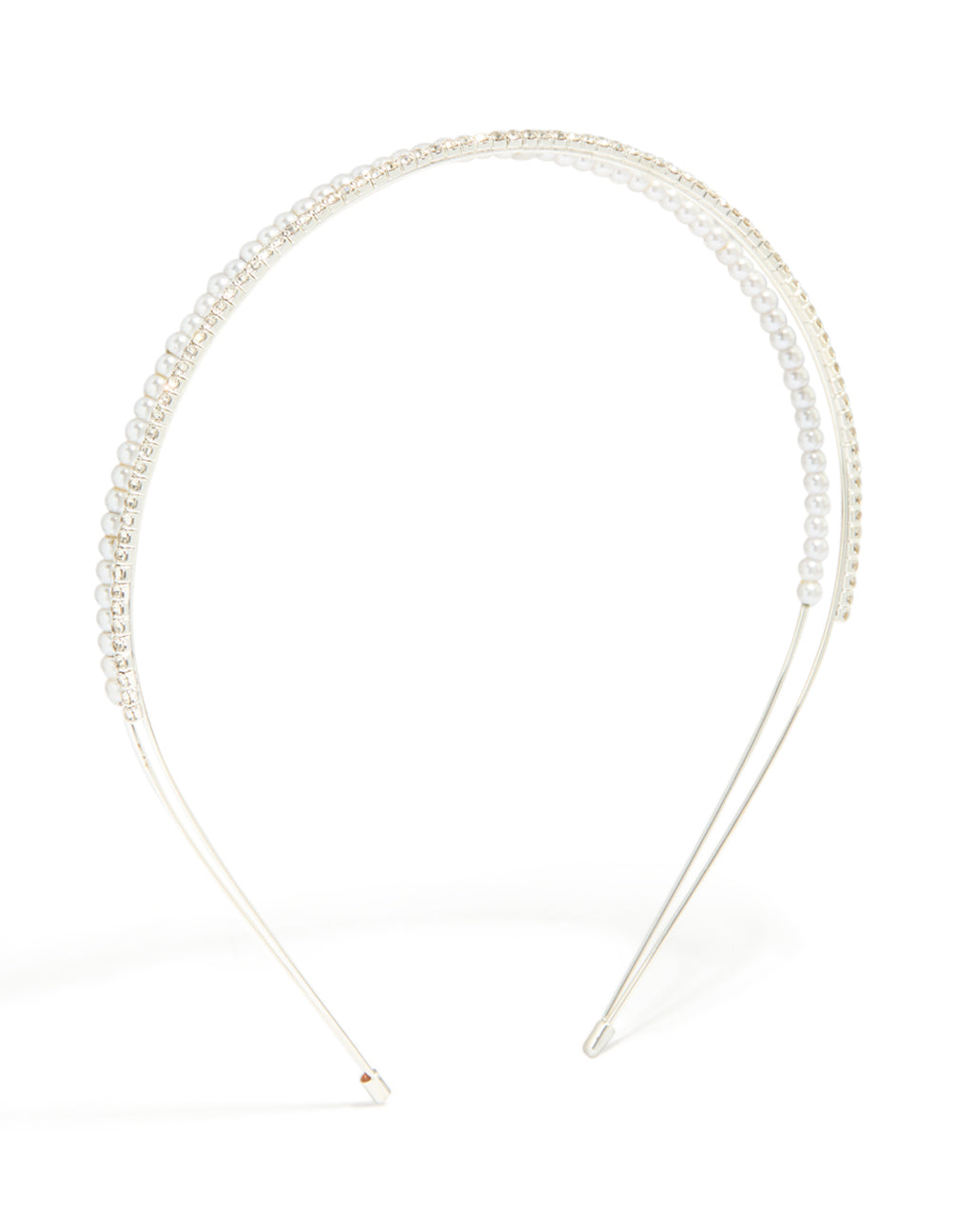Silver Double Layered Pearl & Crystal Headband