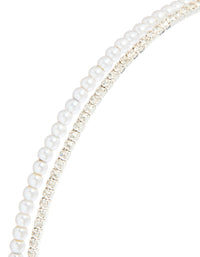 Silver Double Layered Pearl & Crystal Headband - link has visual effect only