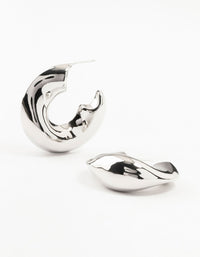 Silver Melted Wave Hoop Earrings - link has visual effect only