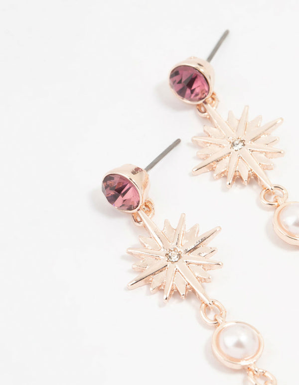 Rose Gold Mixed Pink Celestial Drop Earrings