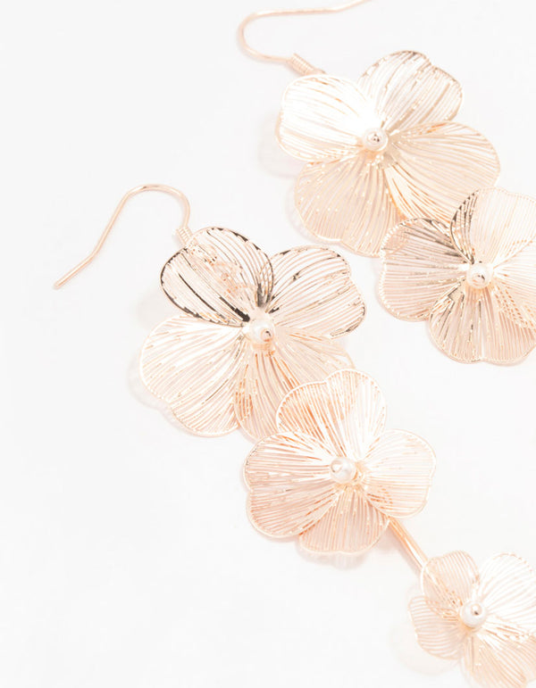 Rose Gold Lazercut Flower Drop Earrings